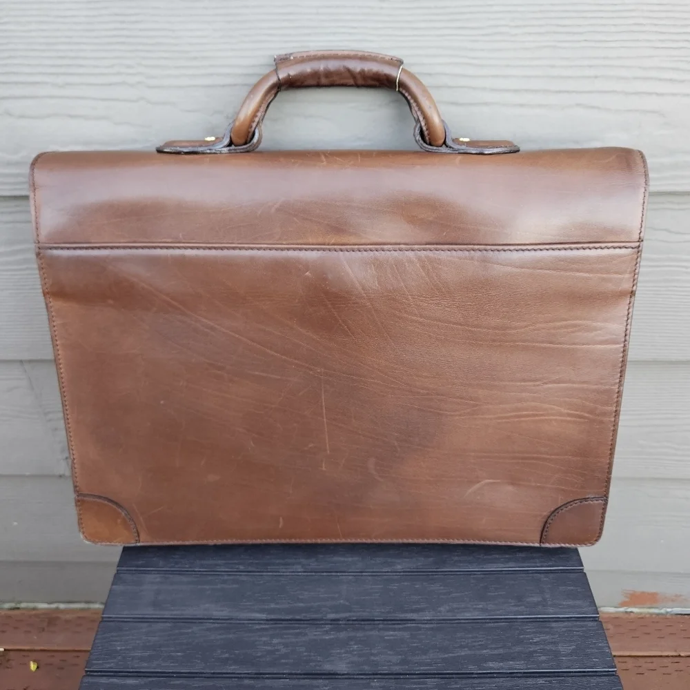 Vintage Heavy Leather COLE HAAN Executive CEO Lawyer Briefcase Brown Bag ITALY
